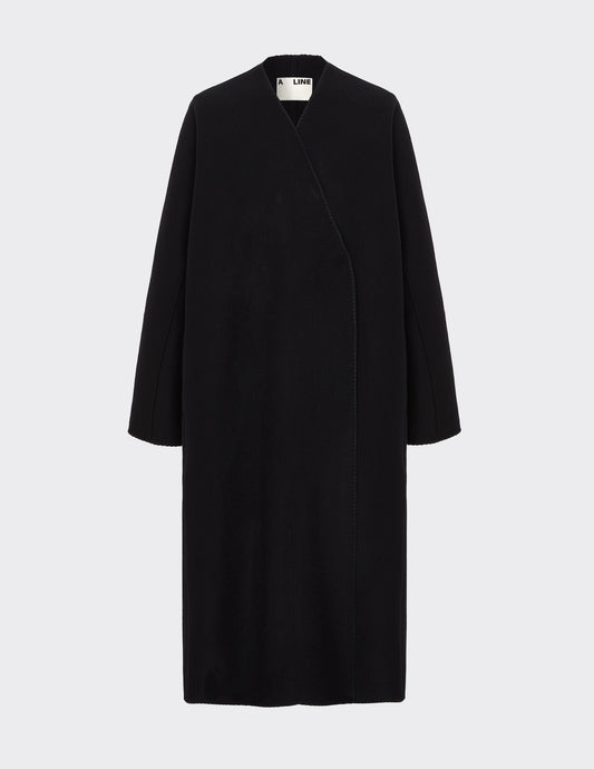 Cocoon collarless coat