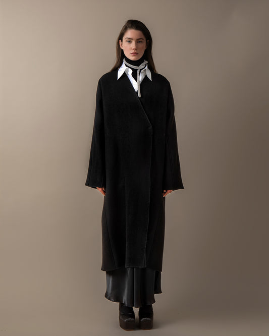 Cocoon collarless coat