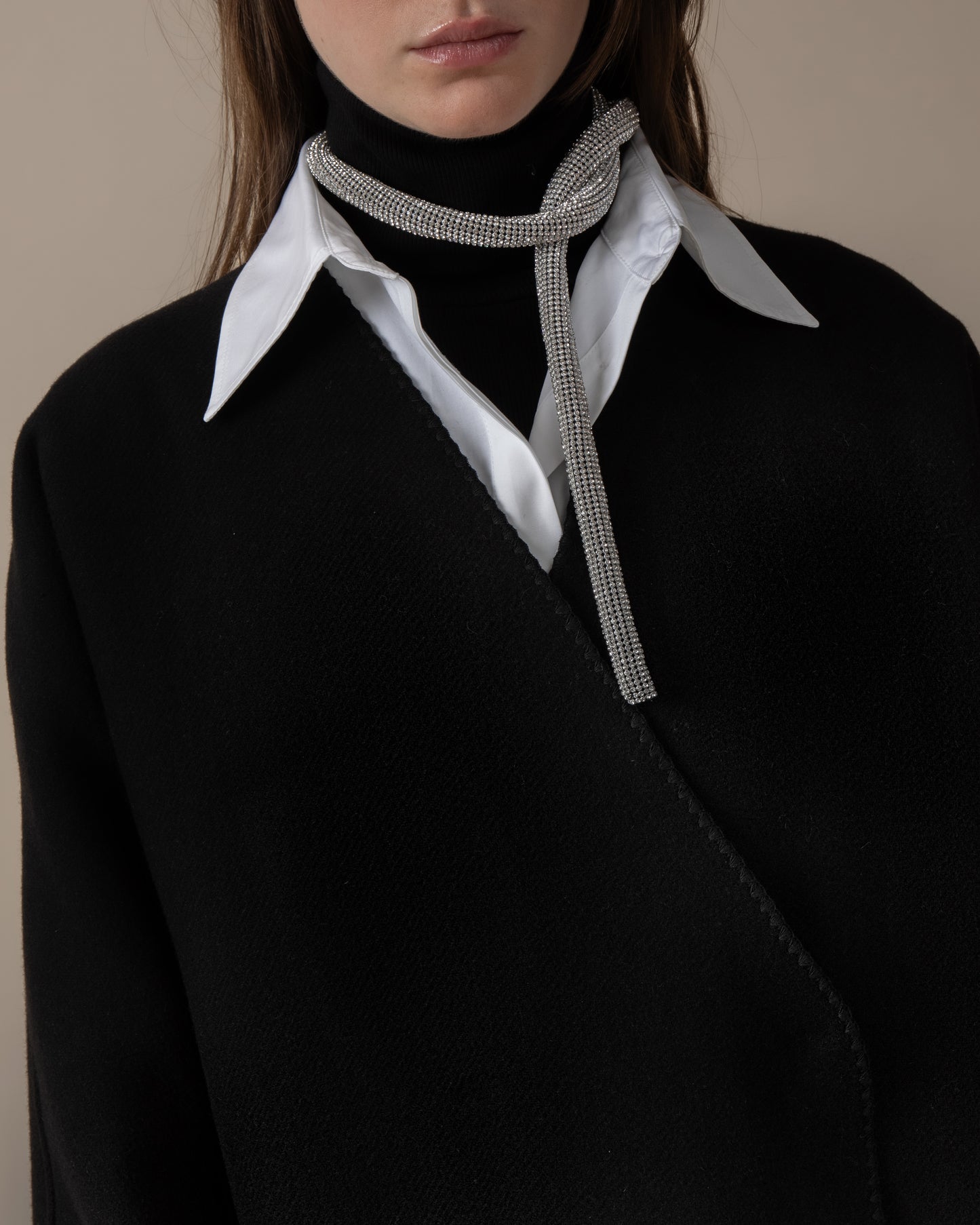 Cocoon collarless coat