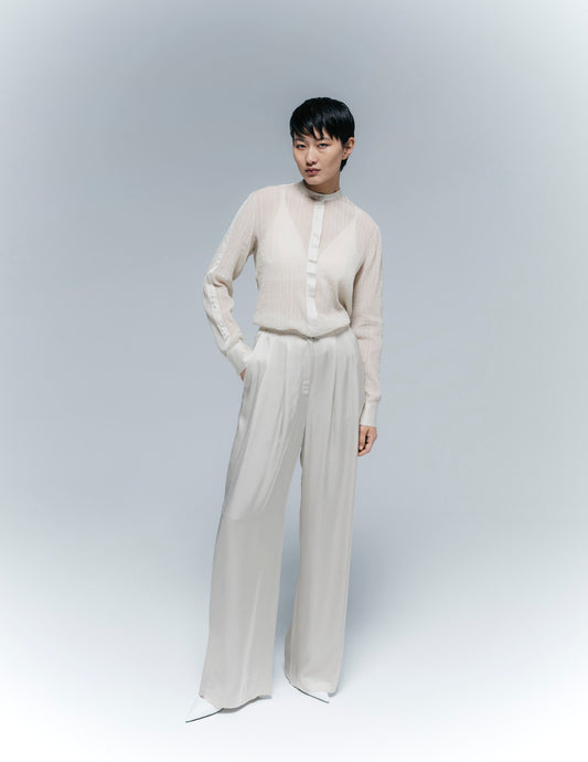 Double-Pleated Satin Trousers